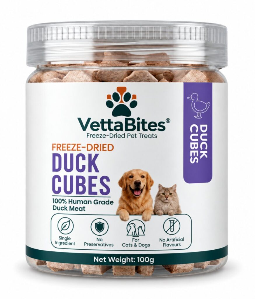 VettaBites freeze-dried duck cubes 100g jar