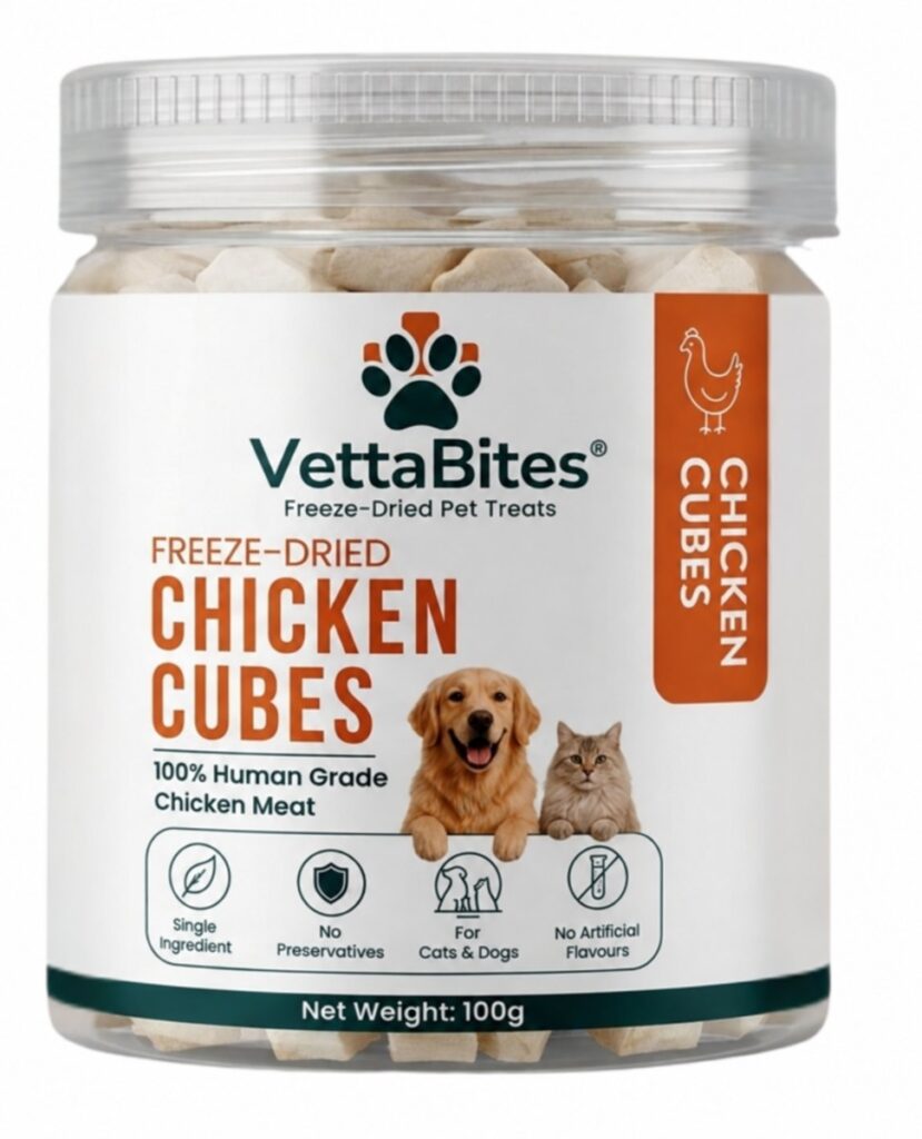 VettaBites freeze-dried chicken cubes 100g jar
