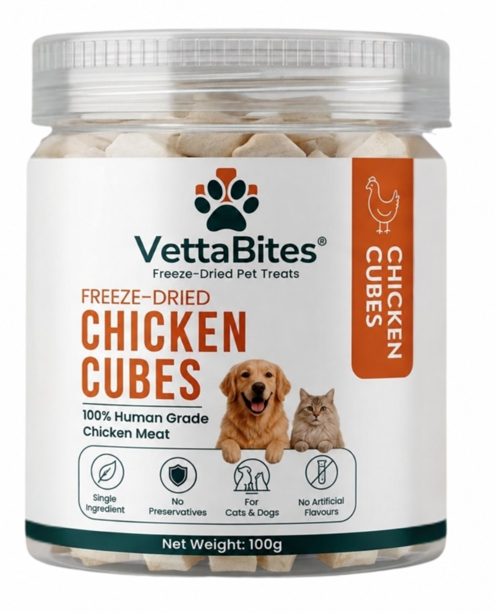 VettaBites freeze-dried chicken cubes 100g jar