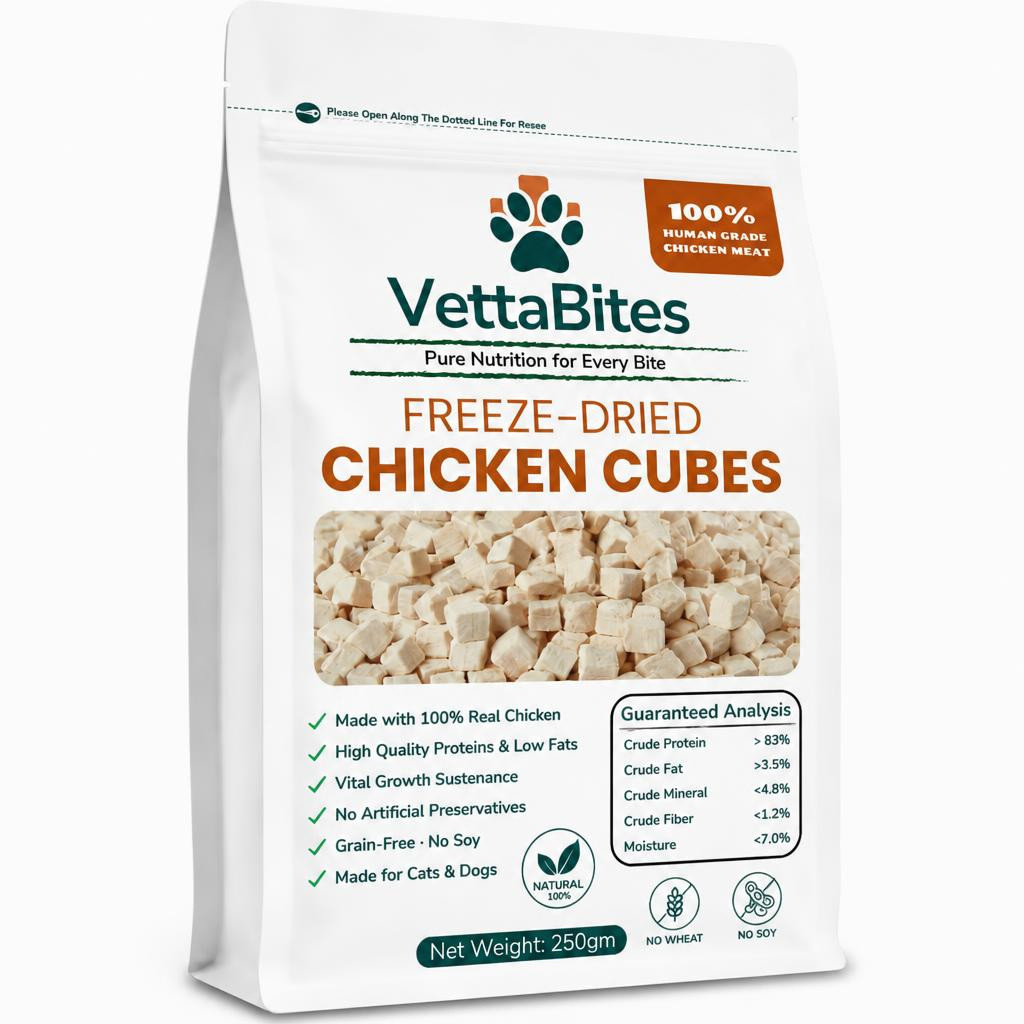 VettaBites freeze-dried chicken cubes 250g pouch