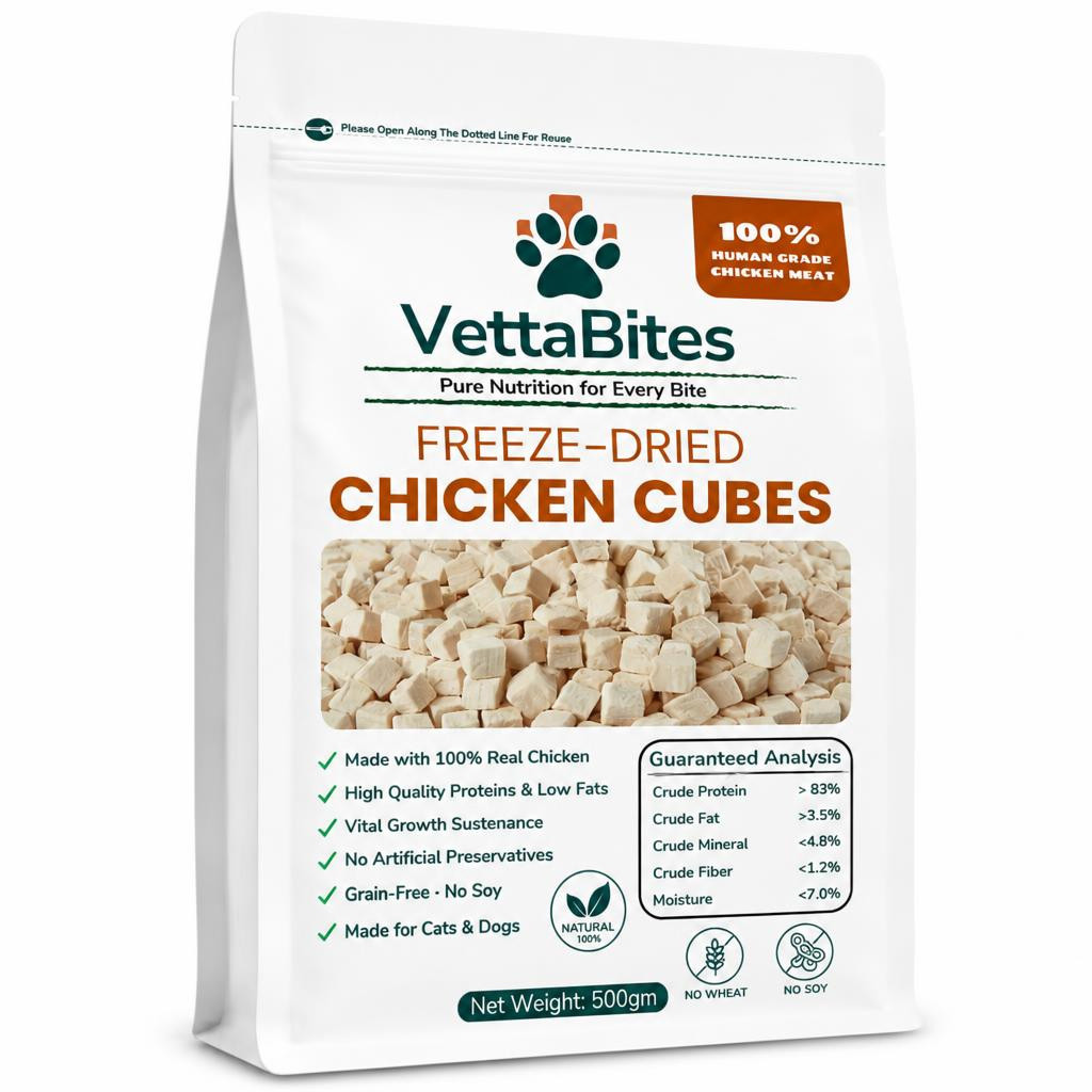 VettaBites freeze-dried chicken cubes 500g pouch